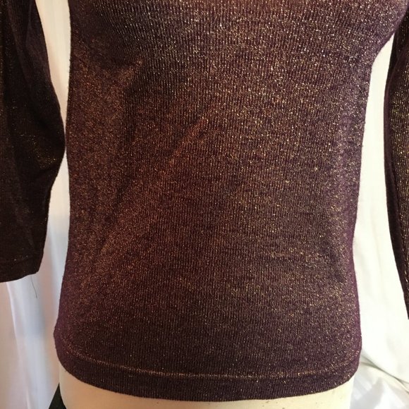 Vintage Purple Gold Sparkle Women's Tight Knit Pullover Sweater Top Fairycore - Picture 5 of 9